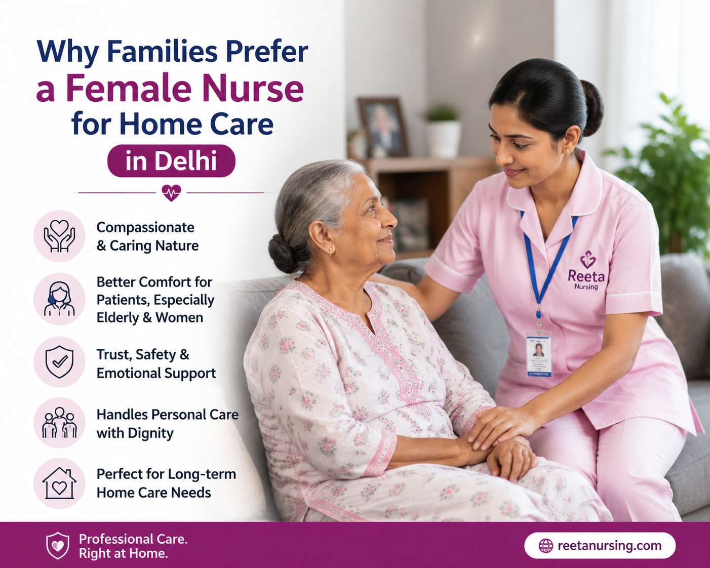 Why Families Prefer a Female Nurse for Home Care in Delhi